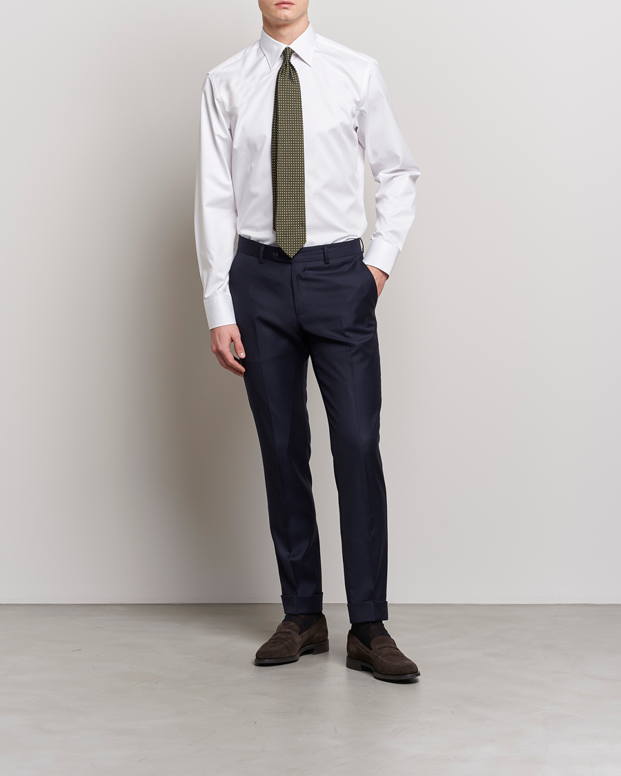 Men | Business Shirts | Stenströms | Fitted Body Kent Collar Shirt White