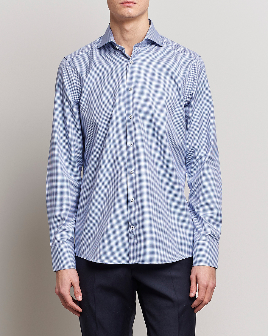 Herre |  | Stenströms | Slimline Small Check Cut Away Shirt Blue