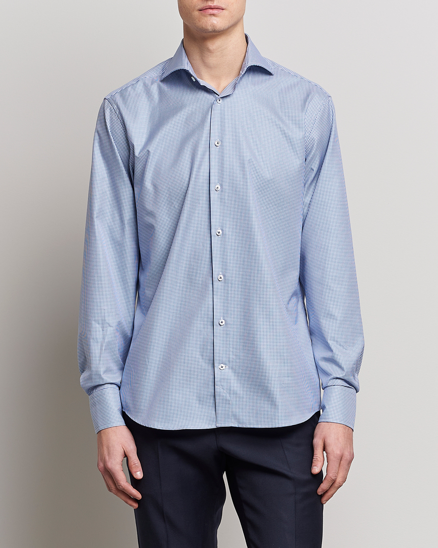 Herre | Skjorter | Stenströms | Fitted Body Small Check Cut Away Shirt Blue