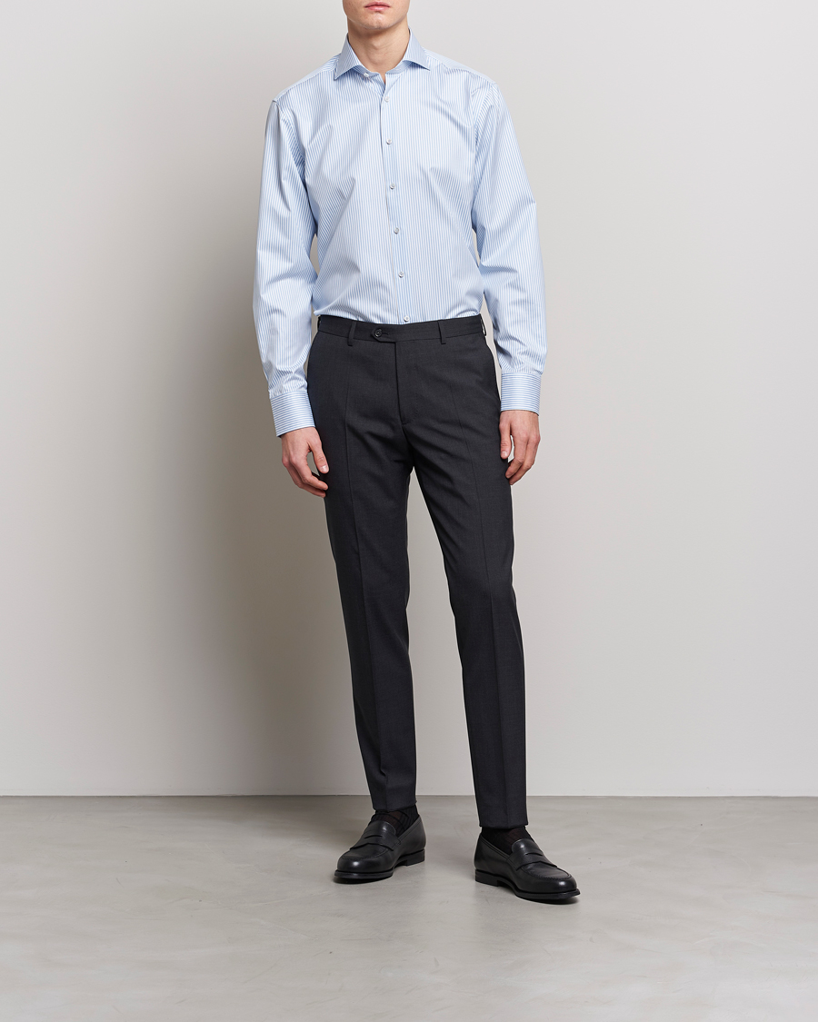 Herre | Businesskjorter | Stenströms | Fitted Body Striped Cut Away Shirt Blue/White