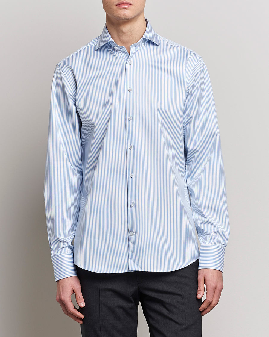 Herre | Businesskjorter | Stenströms | Fitted Body Striped Cut Away Shirt Blue/White