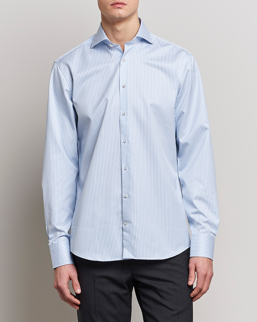 Herre | Business & Beyond | Stenströms | Fitted Body Striped Cut Away Shirt Blue/White