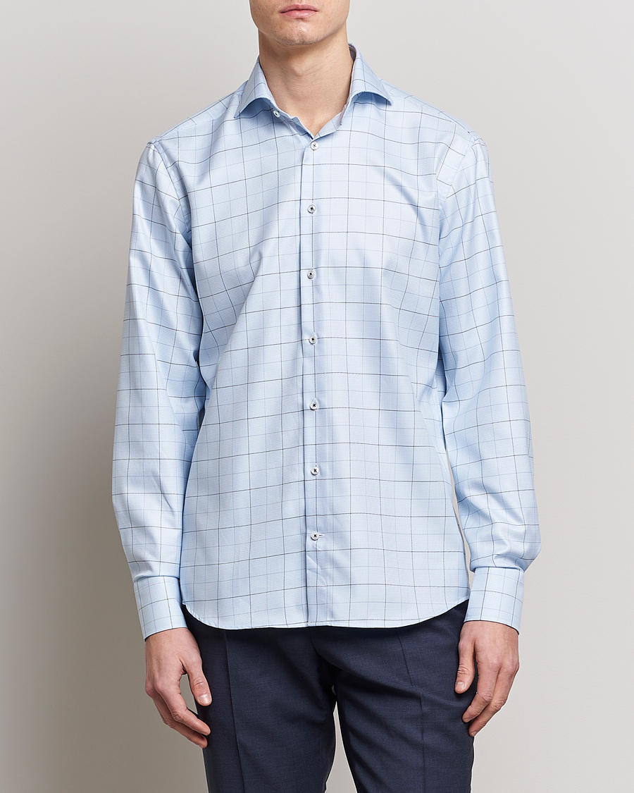 Herre | Tøj | Stenströms | Fitted Body Cut Away Windowpane Shirt Blue