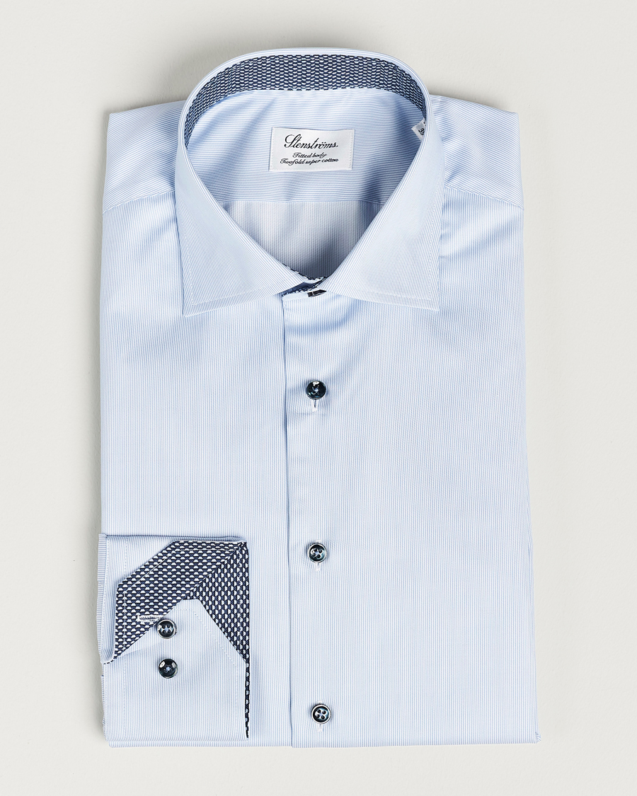 Herre |  | Stenströms | Fitted Body Contrast Cotton Shirt White/Blue