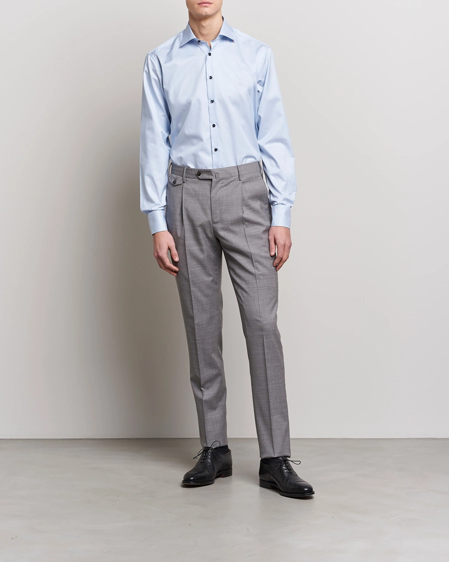 Herre | Business & Beyond | Stenströms | Fitted Body Contrast Cotton Shirt White/Blue