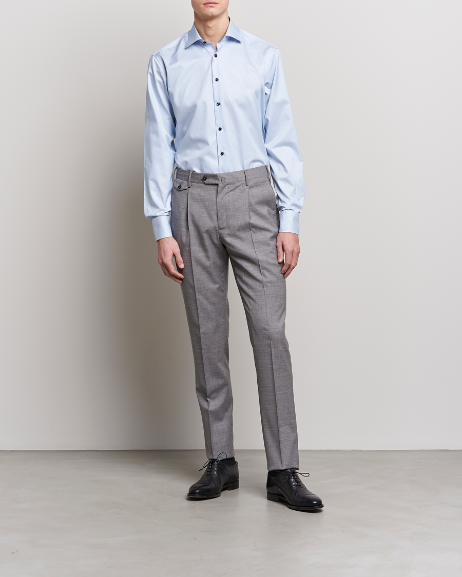 Herre | Formelle | Stenströms | Fitted Body Contrast Cotton Shirt White/Blue