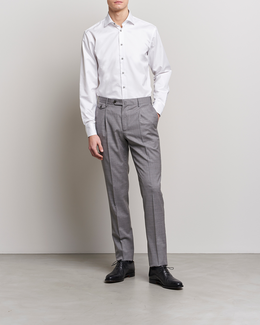 Herre | Businesskjorter | Stenströms | Fitted Body Contrast Cotton Twill Shirt White