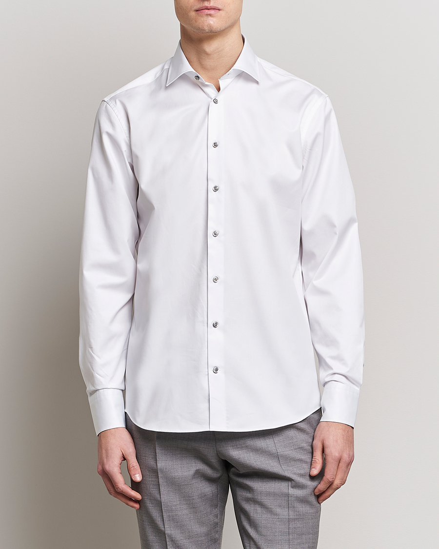 Herre | Businesskjorter | Stenströms | Fitted Body Contrast Cotton Twill Shirt White