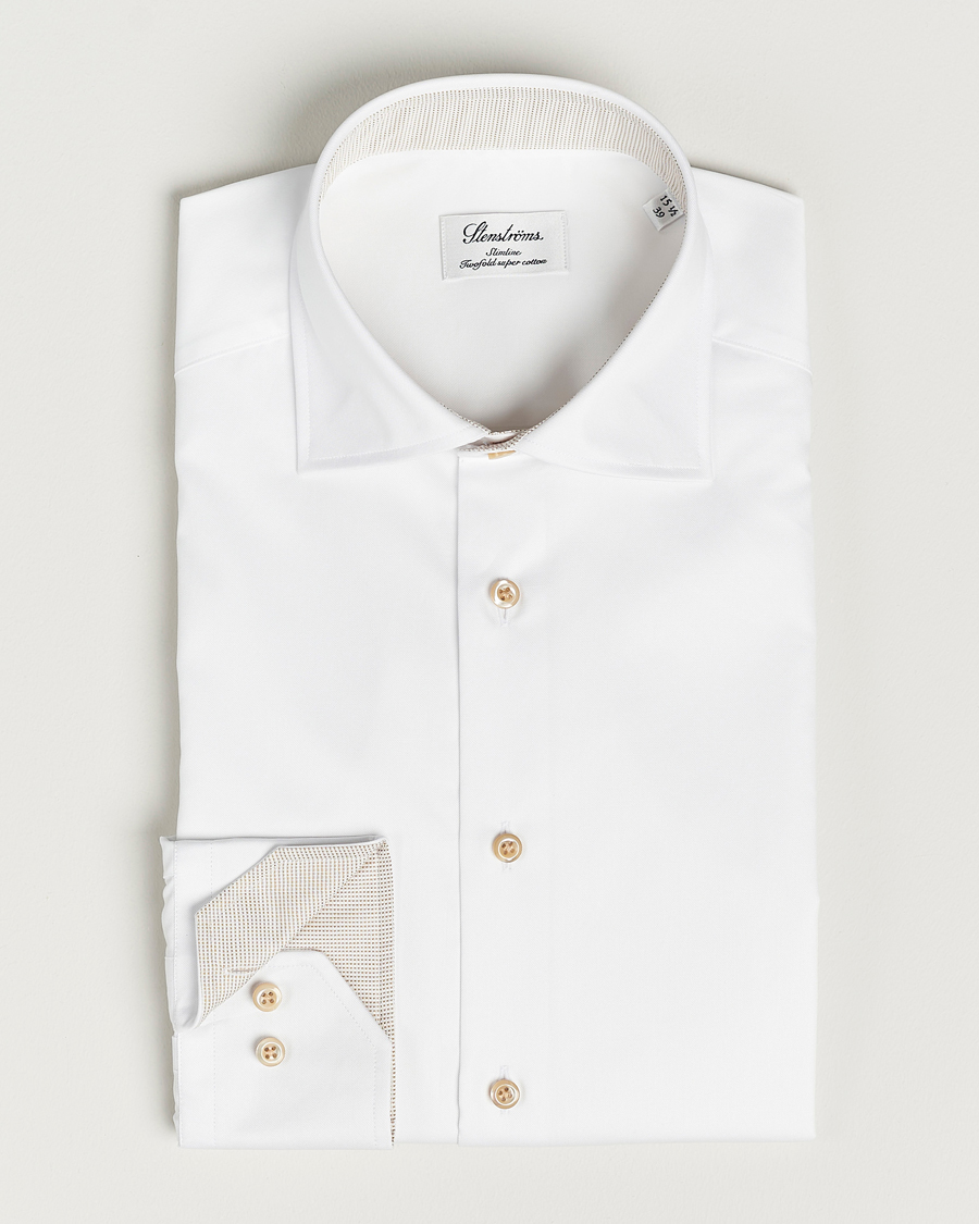 Herre | Skjorter | Stenströms | Fitted Body Contrast Cotton Shirt White
