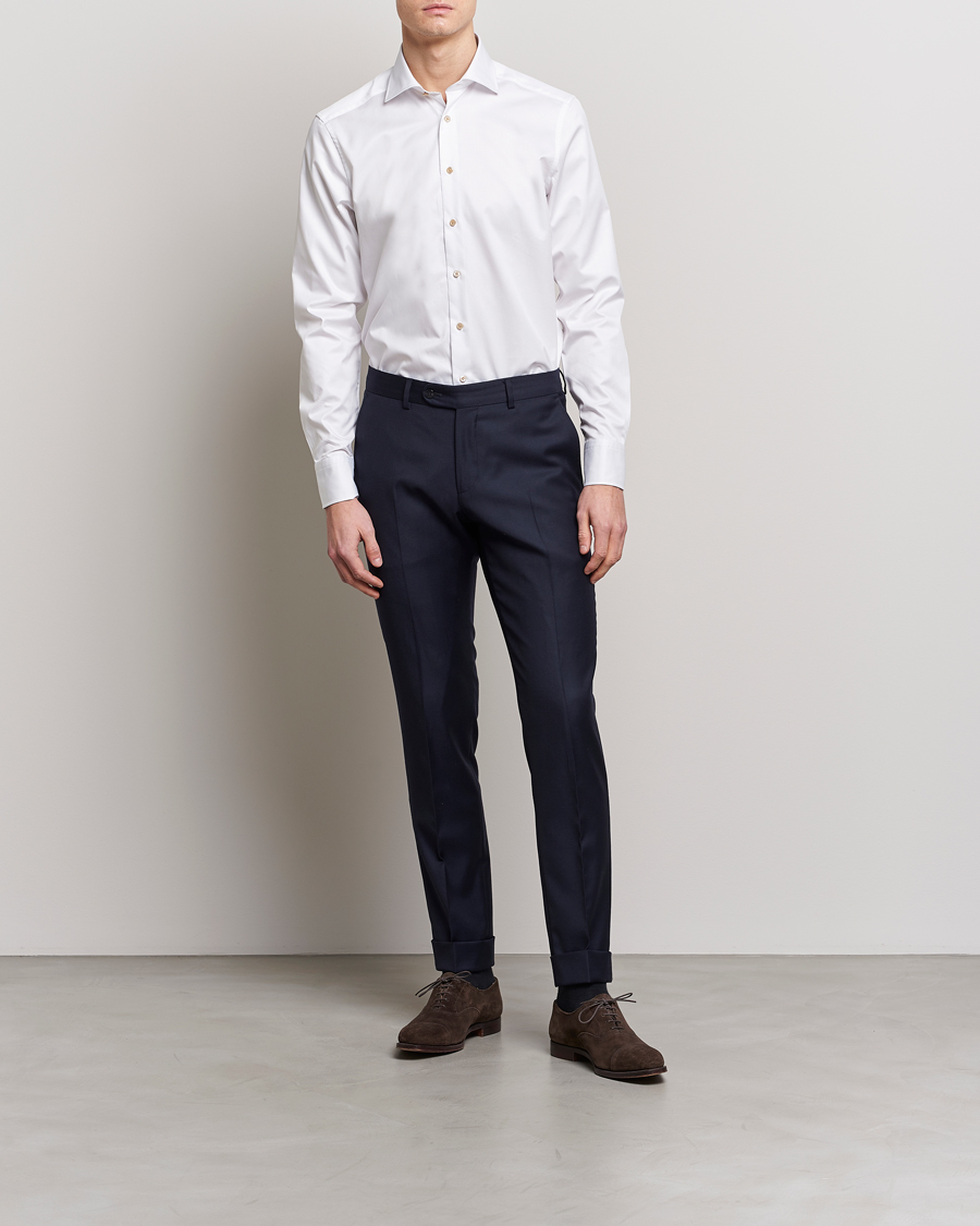 Herre | Skjorter | Stenströms | Fitted Body Contrast Cotton Shirt White