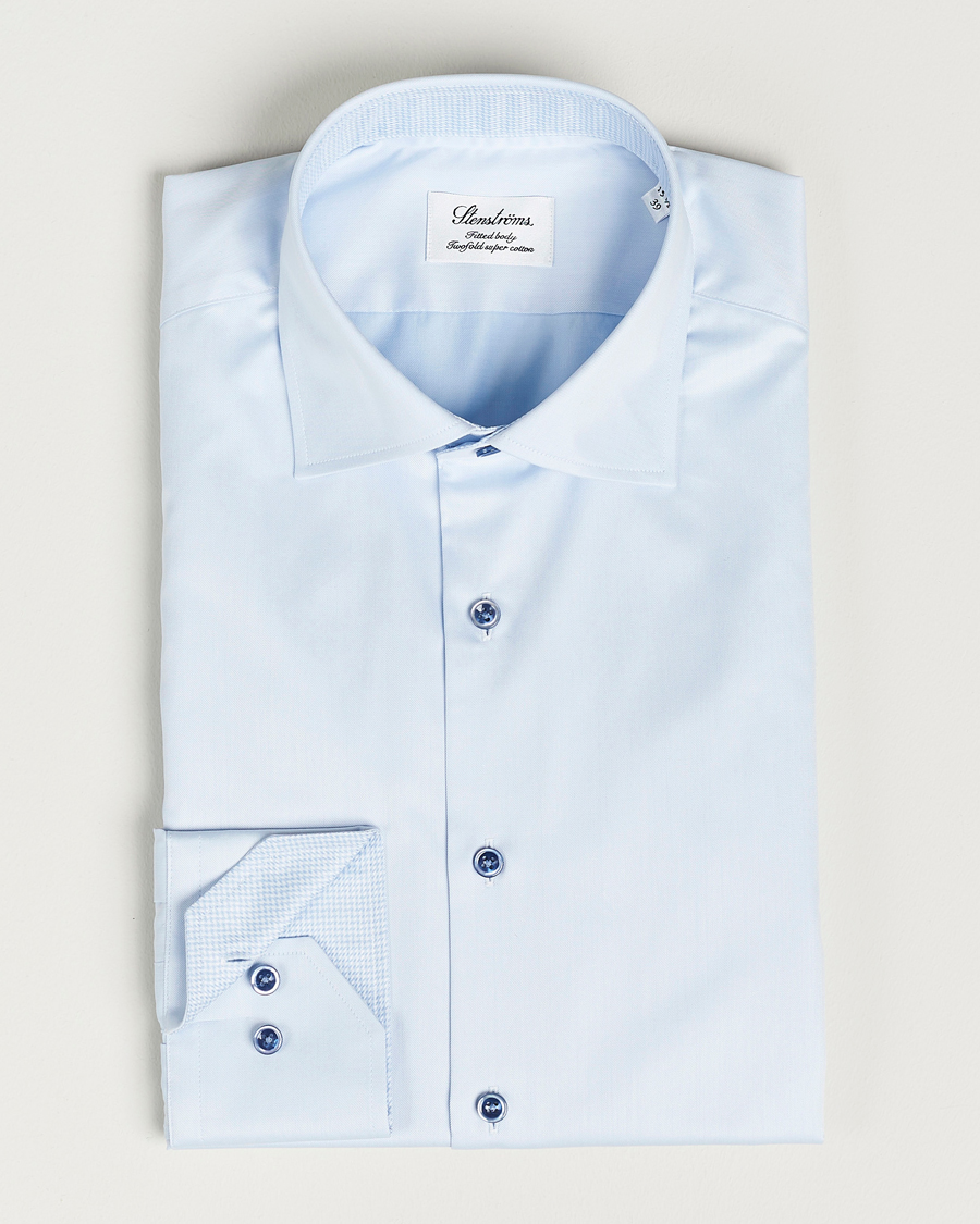 Herre |  | Stenströms | Fitted Body Contrast Twill Shirt Light Blue