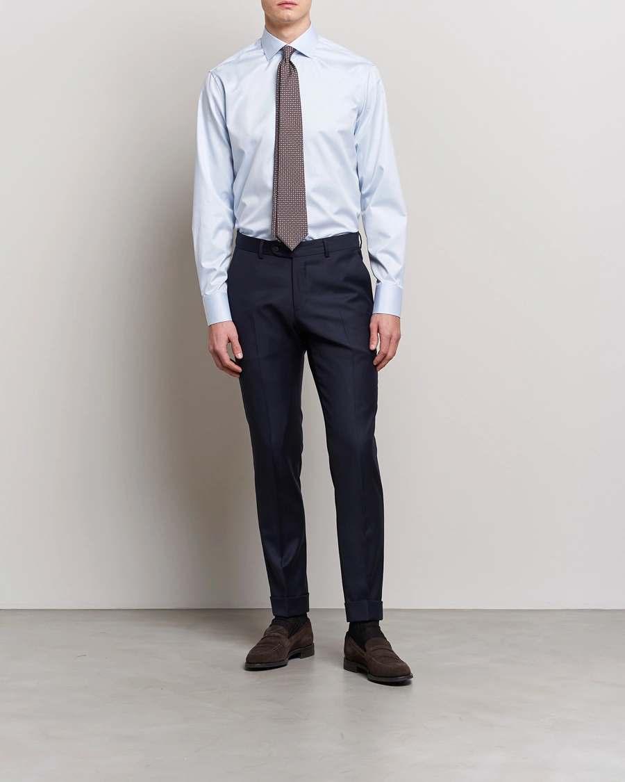 Herre | Business & Beyond | Stenströms | Fitted Body Contrast Twill Shirt Light Blue