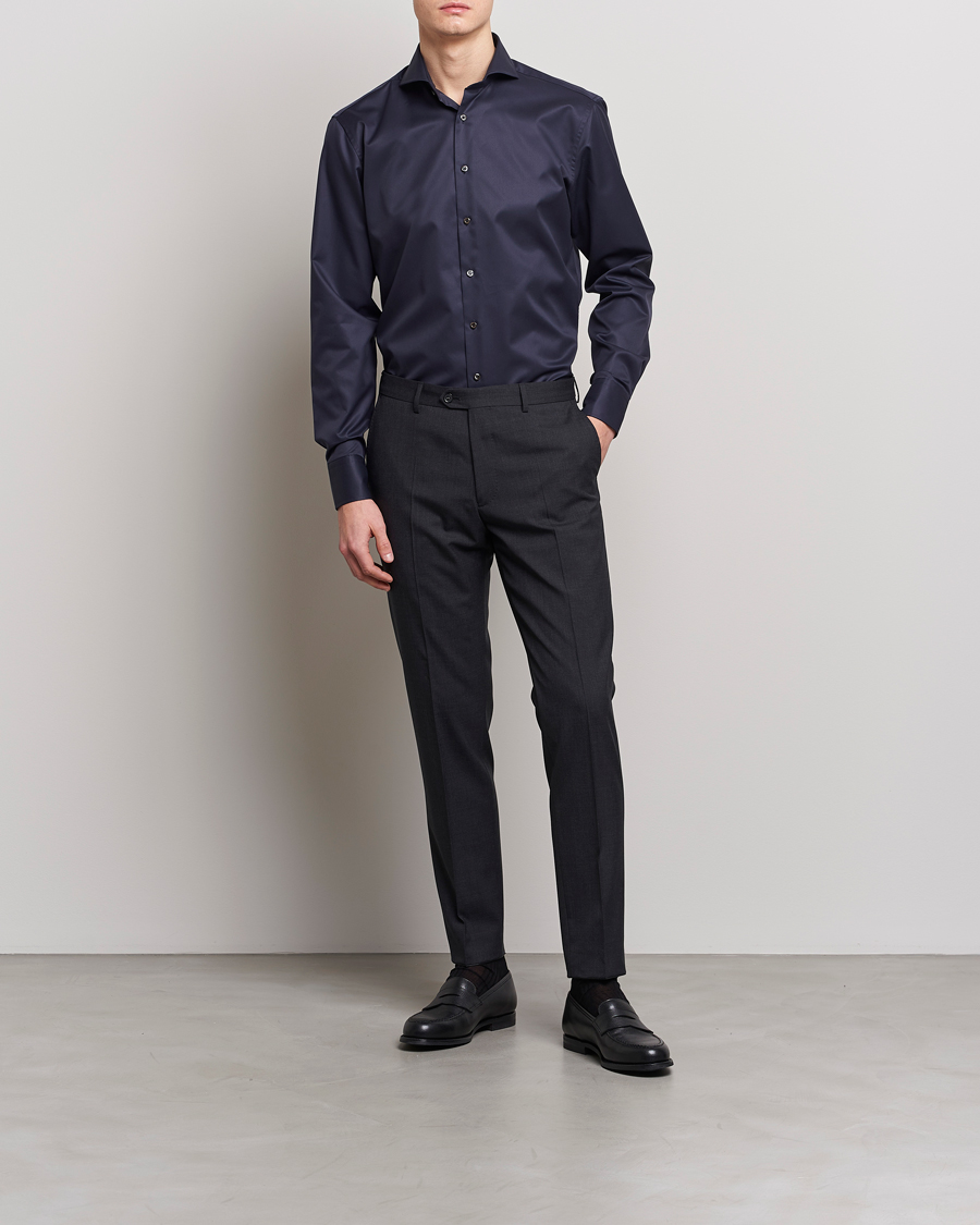 Herre | Business & Beyond | Stenströms | Fitted Body Extreme Cut Away Shirt Navy