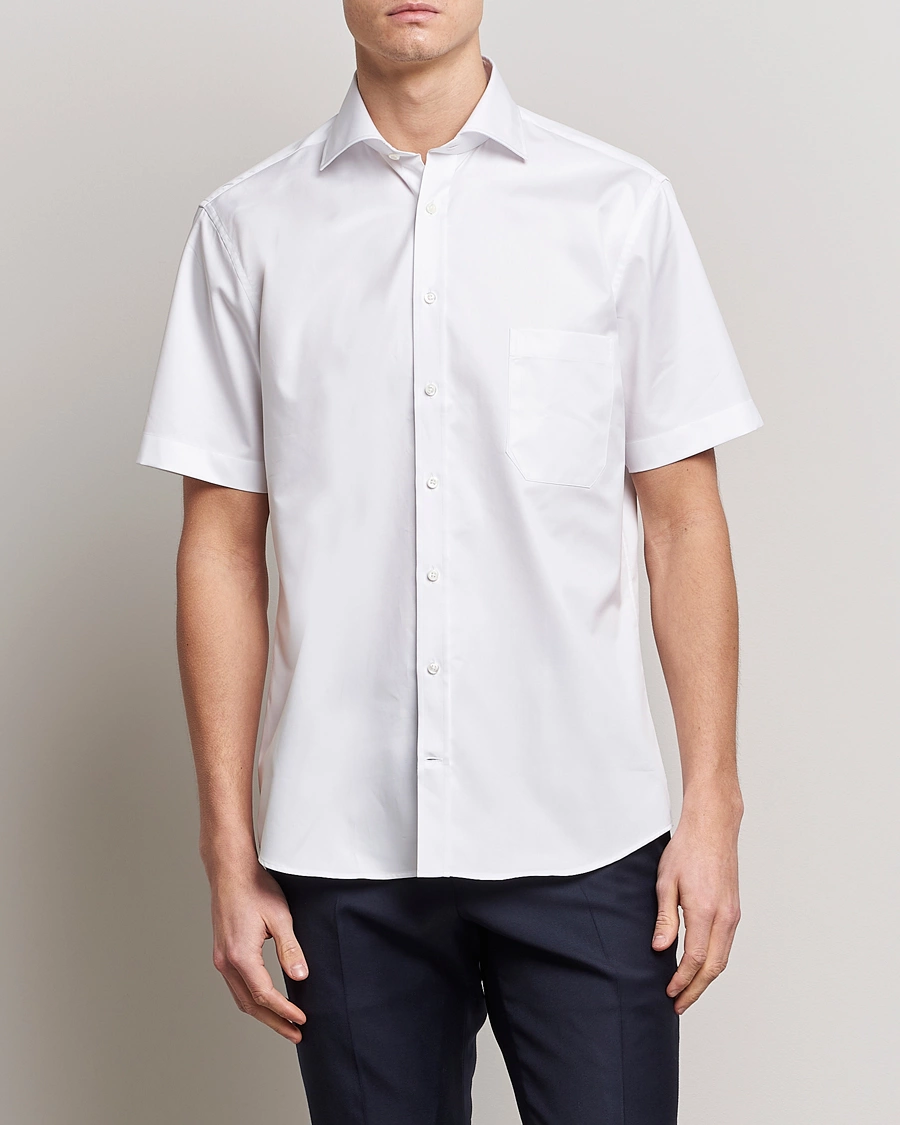 Herre | Kortærmede skjorter | Stenströms | Fitted Body Short Sleeve Twill Shirt White