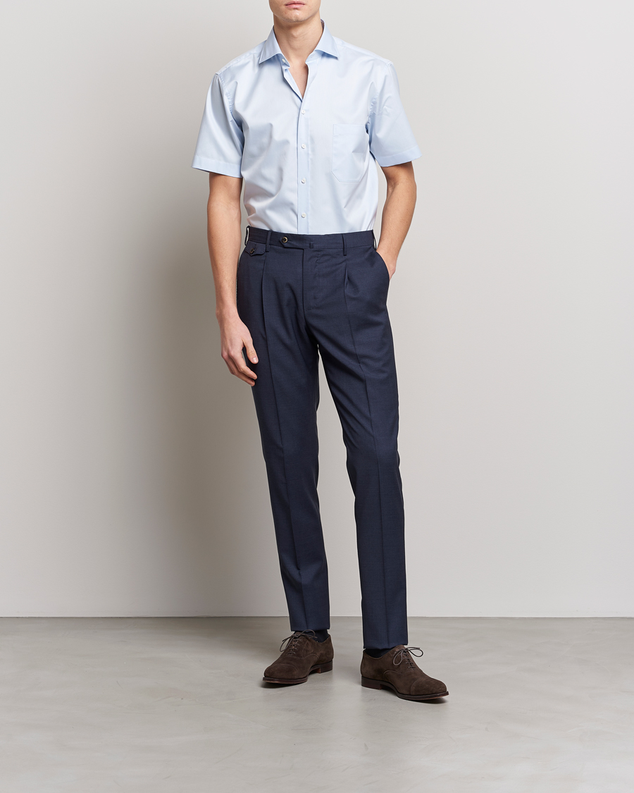 Herr |  | Stenströms | Fitted Body Short Sleeve Twill Shirt Light Blue