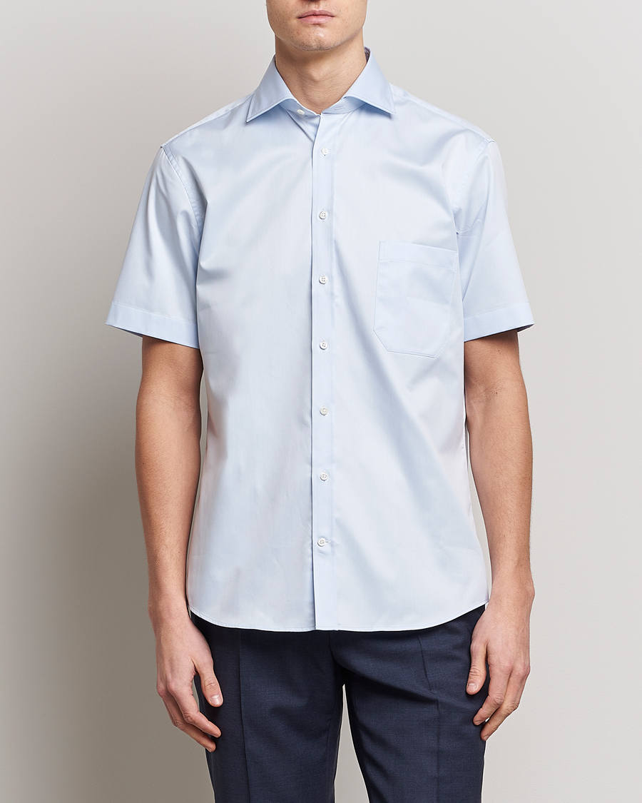 Herre | Kortærmede skjorter | Stenströms | Fitted Body Short Sleeve Twill Shirt Light Blue