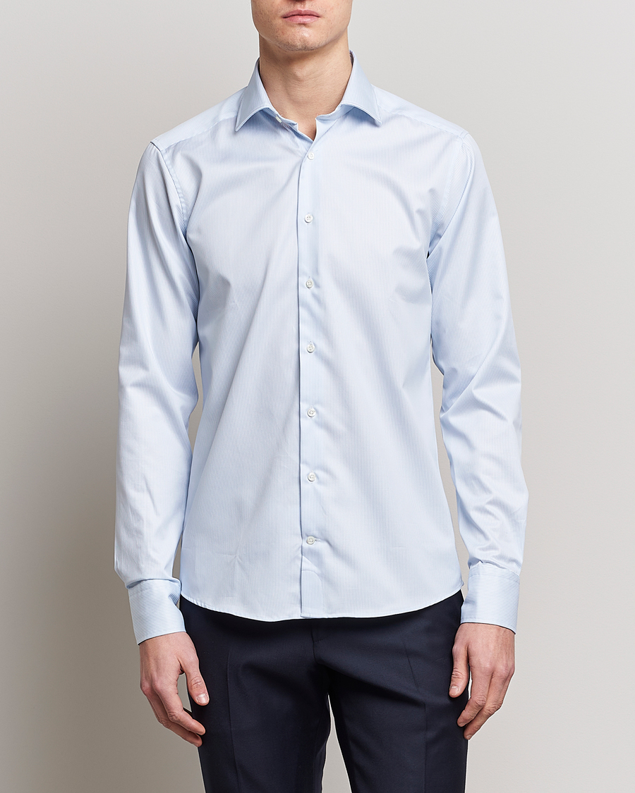 Herre |  | Stenströms | Superslim Cotton Twill Striped Shirt Blue/White