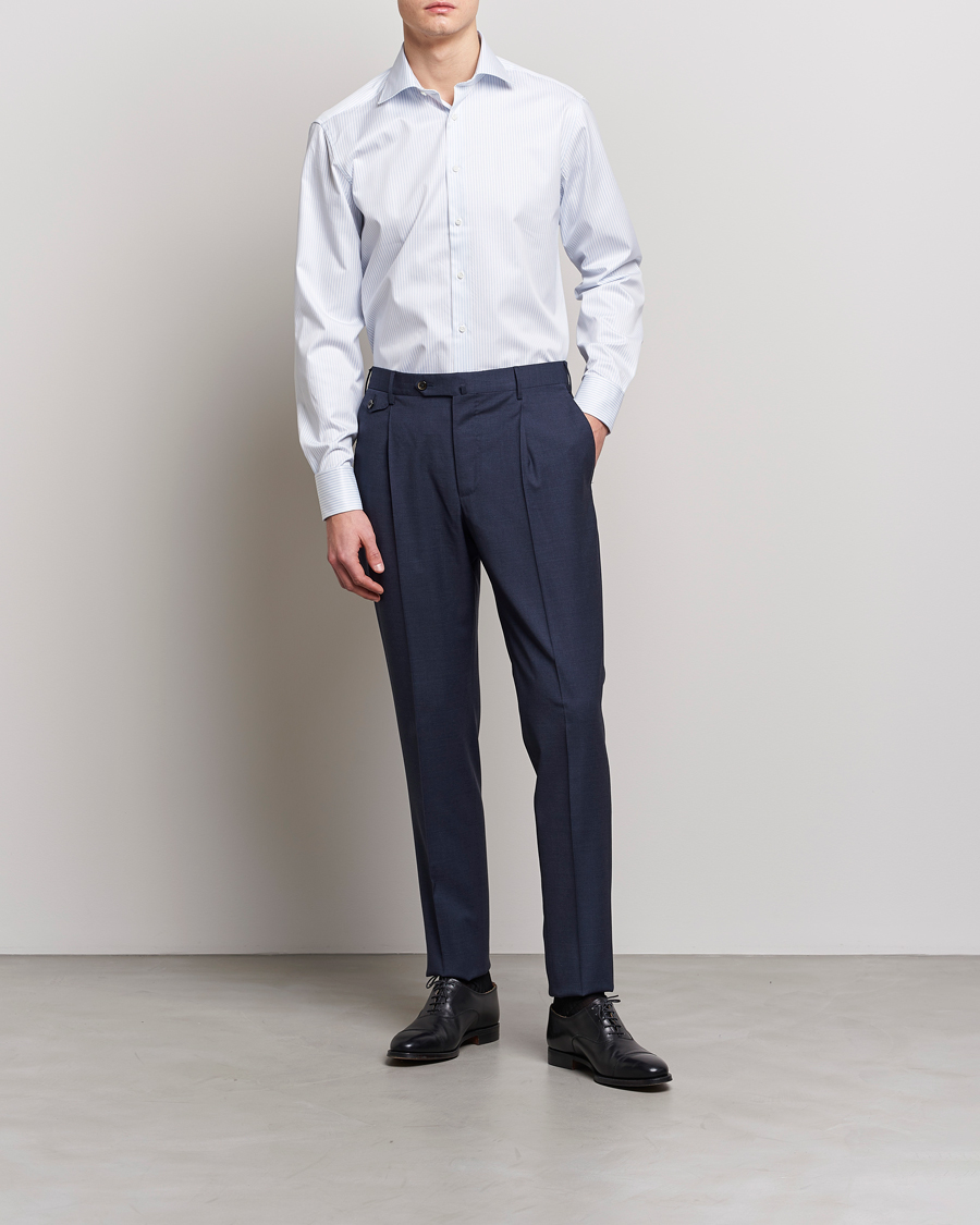 Herre | Business & Beyond | Stenströms | Fitted Body Cotton Double Cuff Shirt White/Blue