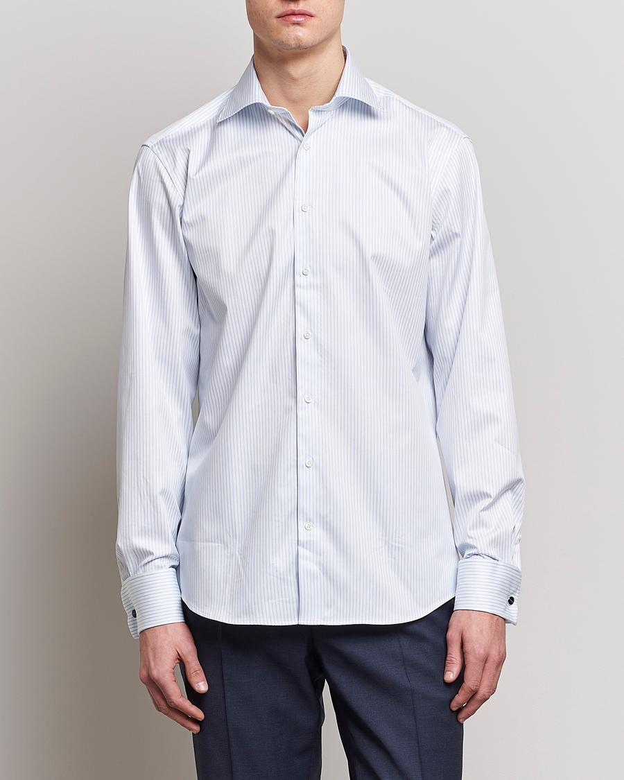 Herre | Afdelinger | Stenströms | Fitted Body Cotton Double Cuff Shirt White/Blue