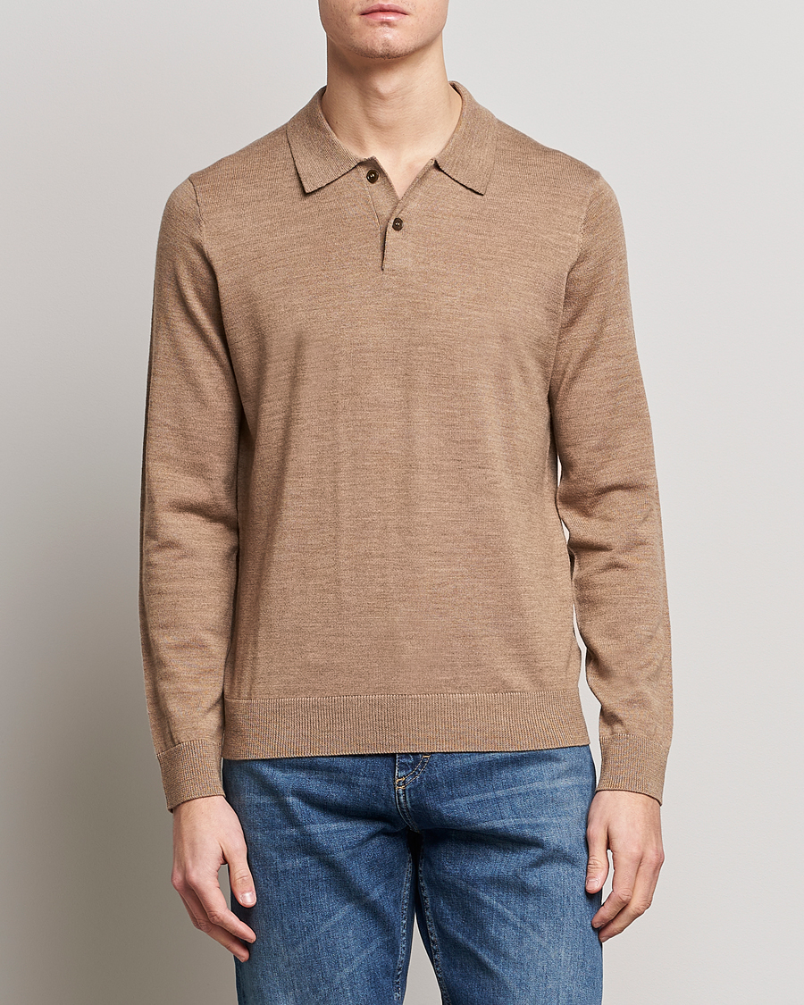 Herre | Strikkede polotrøjer | Morris | Merino Knitted Polo Khaki