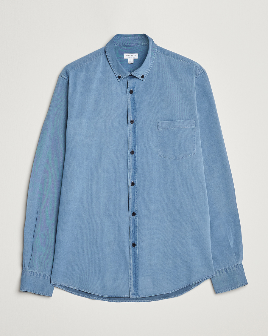 Herre | Skjorter | Sunspel | Cotton Twill Indigo Shirt Light Indigo