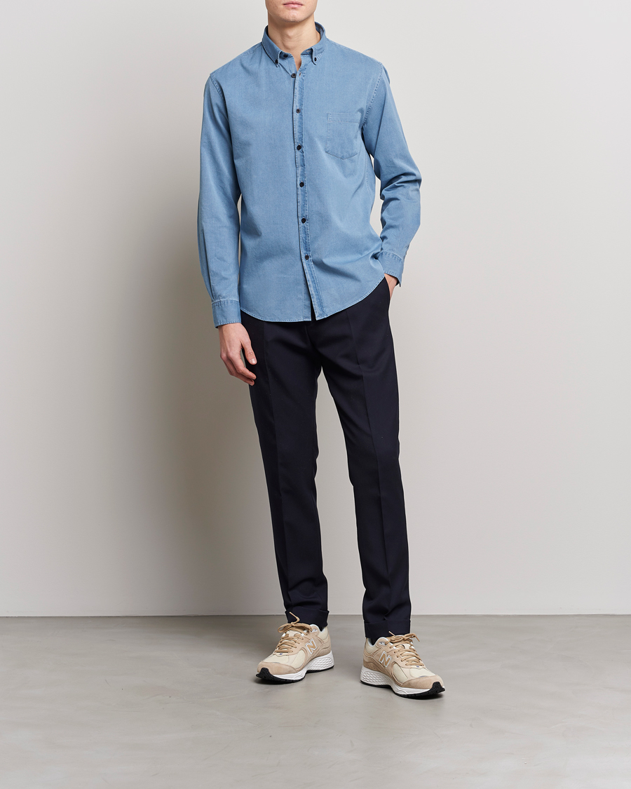 Herre | Skjorter | Sunspel | Cotton Twill Indigo Shirt Light Indigo