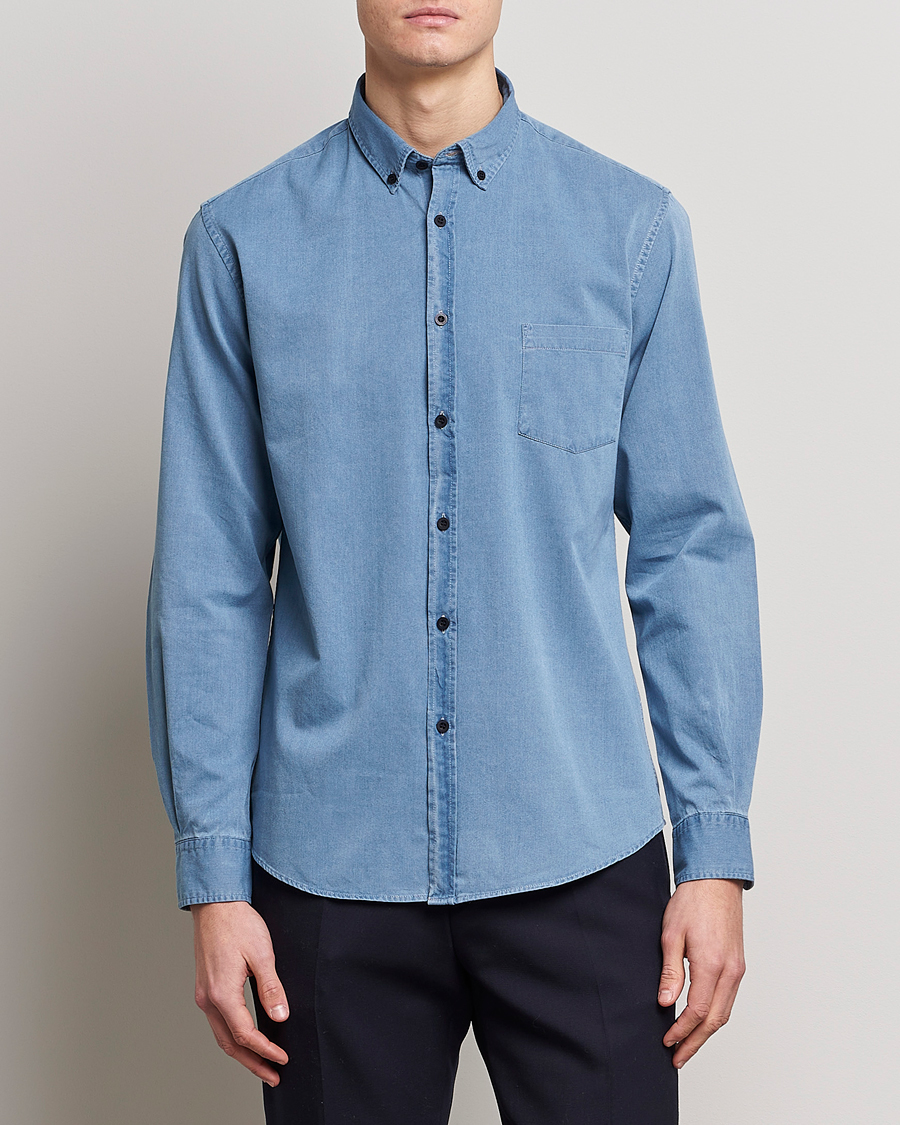 Herre | Skjorter | Sunspel | Cotton Twill Indigo Shirt Light Indigo
