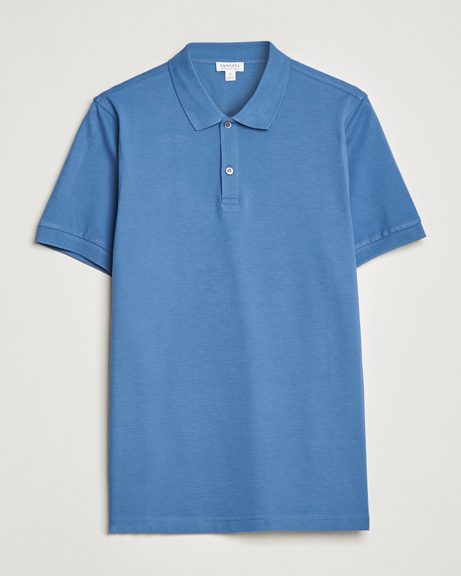 Herre | Polotrøjer | Sunspel | Short Sleeve Pique Polo Blue Stone