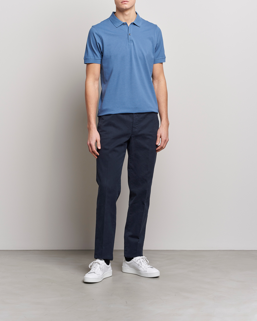 Herre | Polotrøjer | Sunspel | Short Sleeve Pique Polo Blue Stone