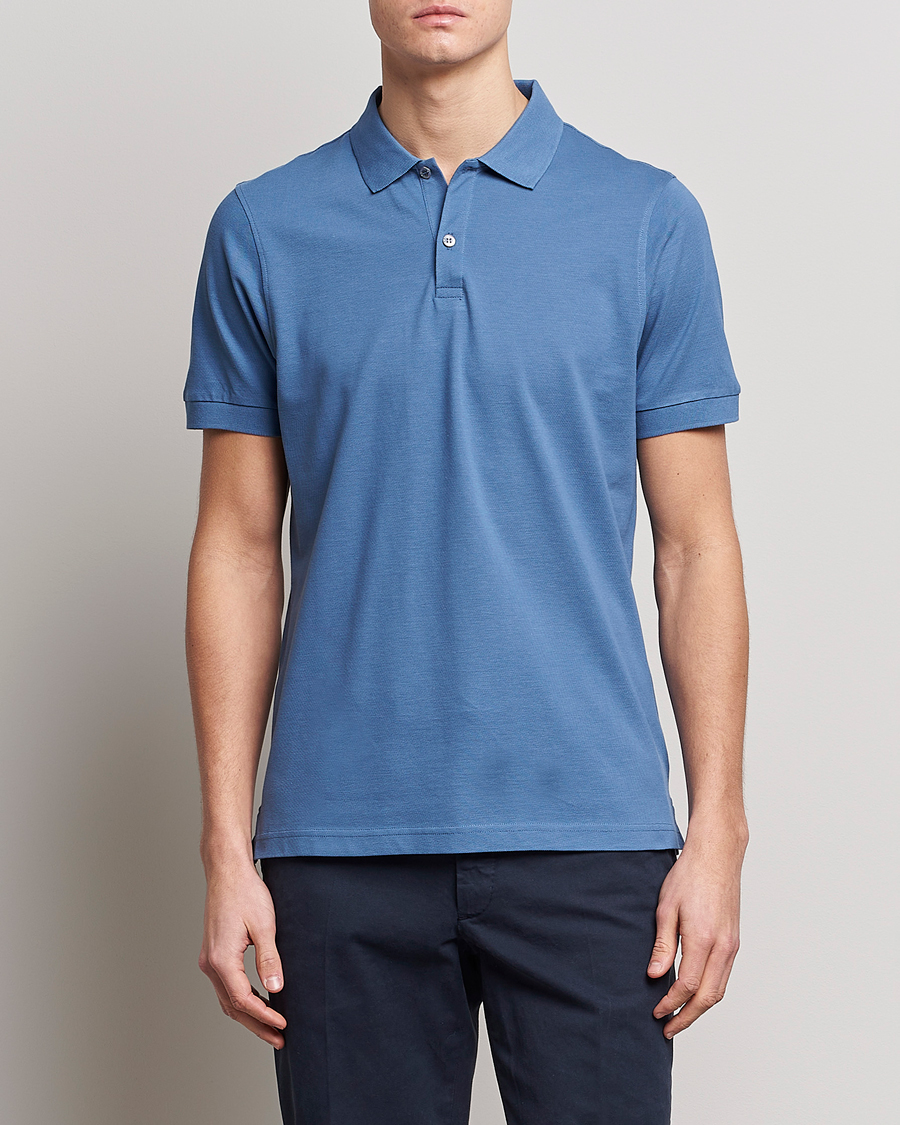 Herre | Polotrøjer | Sunspel | Short Sleeve Pique Polo Blue Stone