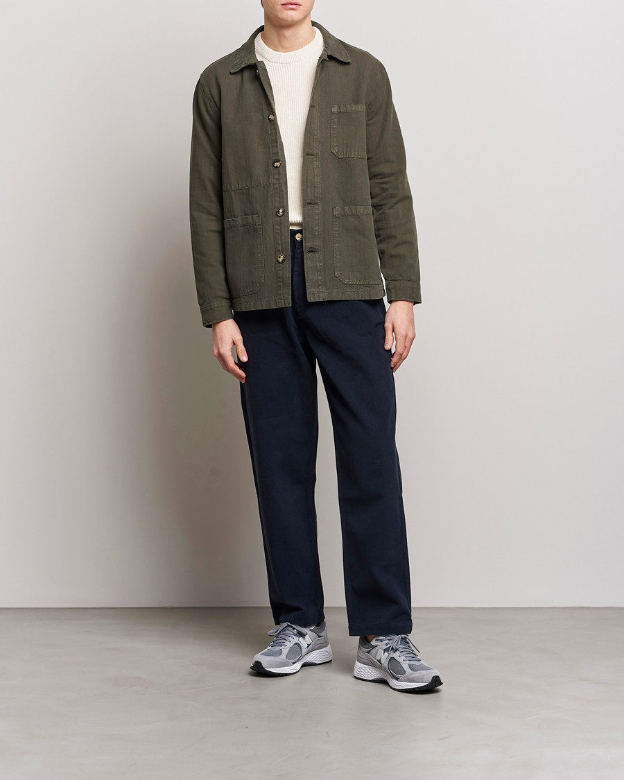 Herre | Skjorter | A Day's March | Original Herringbone Overshirt Regular Fit Olive