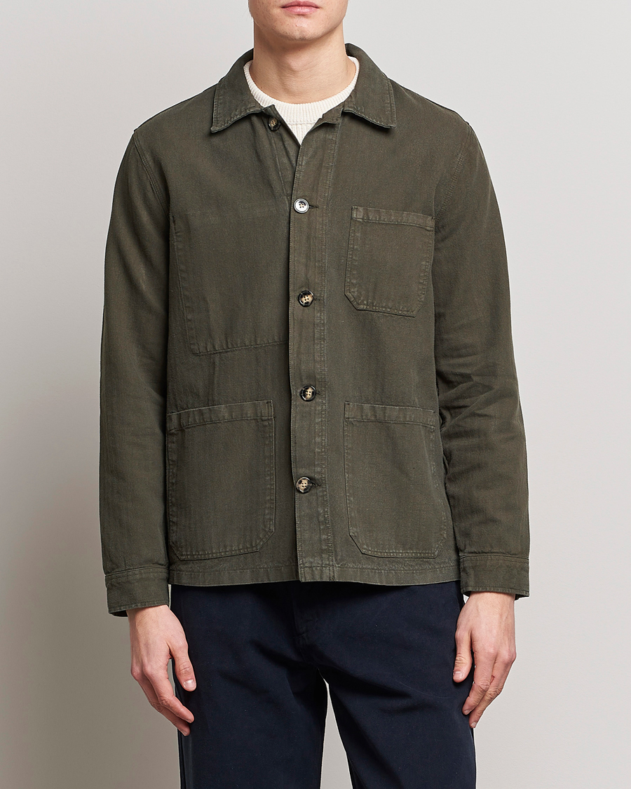 Herre | Shirt Jackets | A Day's March | Original Herringbone Overshirt Regular Fit Olive