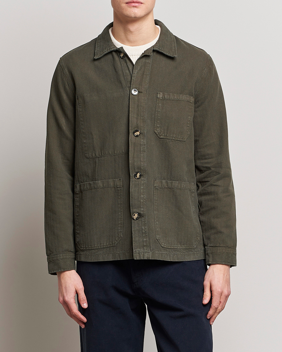 Herre | Skjorter | A Day's March | Original Herringbone Overshirt Regular Fit Olive