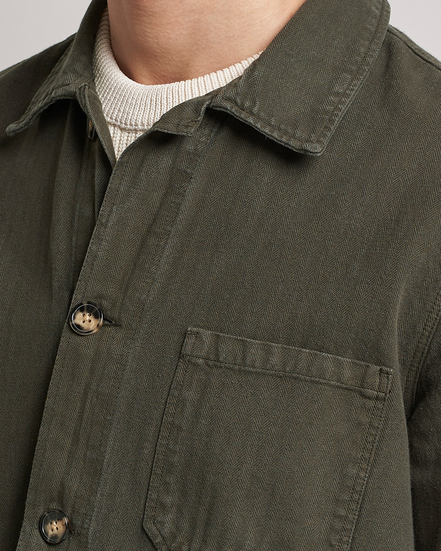 Herre | Skjorter | A Day's March | Original Herringbone Overshirt Regular Fit Olive