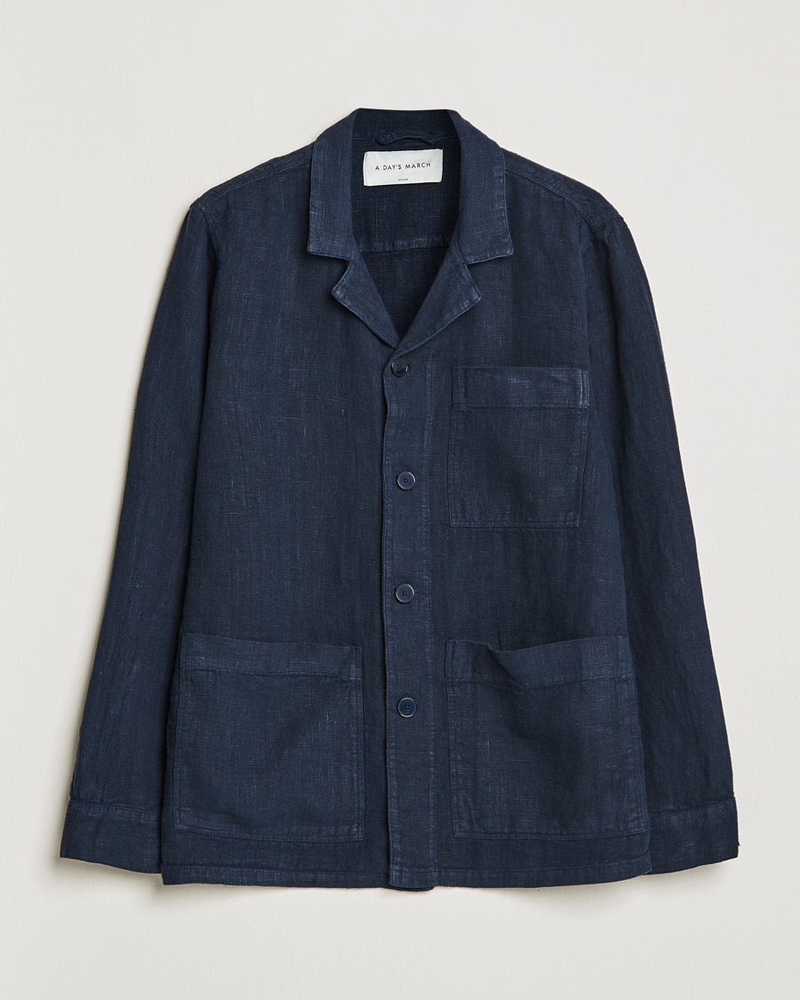 Herre | Skjorter | A Day's March | Bangher Linen Overshirt Navy
