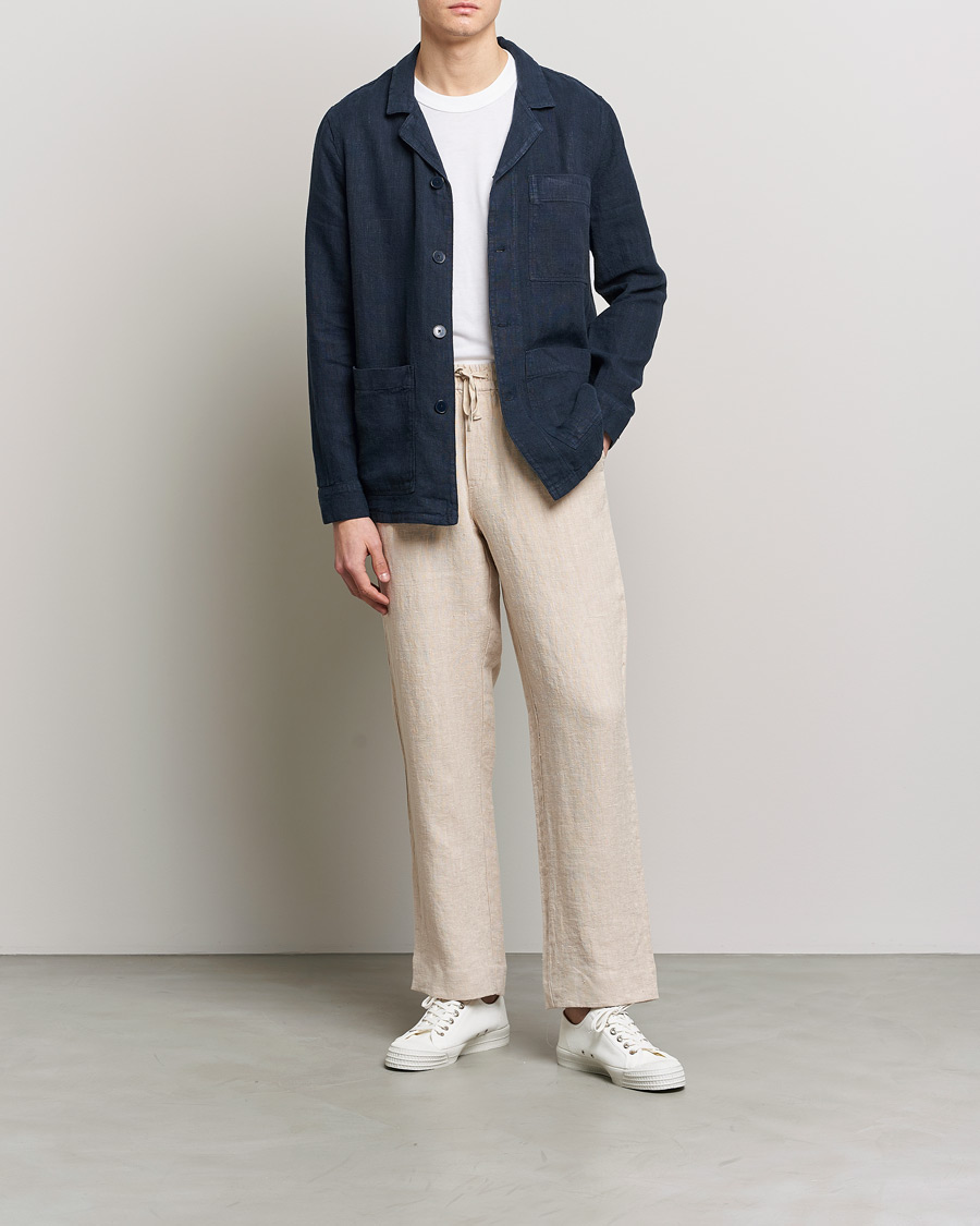Herre | Skjorter | A Day's March | Bangher Linen Overshirt Navy