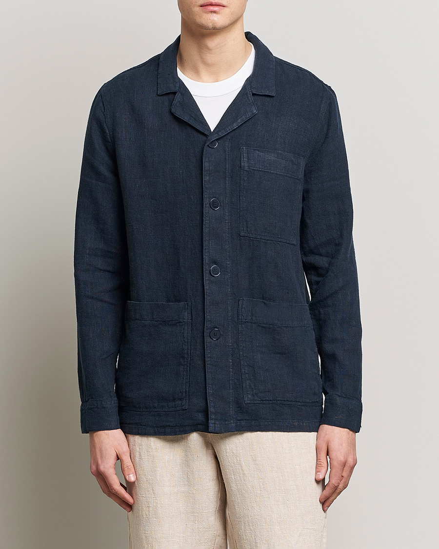 Herre | Skjorter | A Day's March | Bangher Linen Overshirt Navy