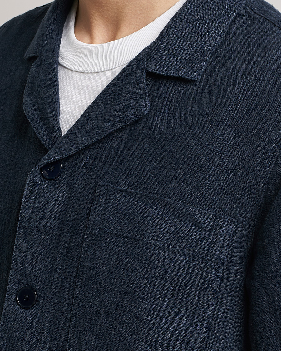 Herre | Skjorter | A Day's March | Bangher Linen Overshirt Navy