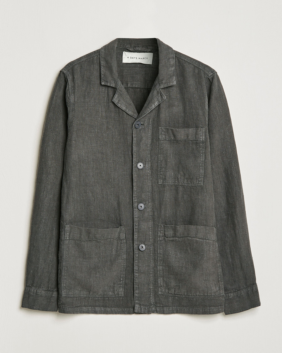 Herre | Skjorter | A Day's March | Bangher Linen Overshirt Olive