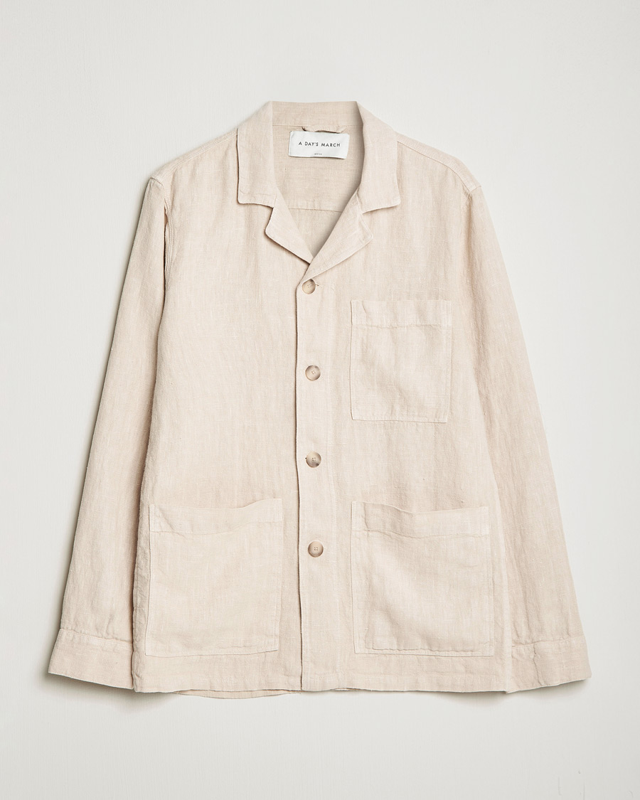 Herre | Skjorter | A Day's March | Bangher Linen Overshirt Oyster