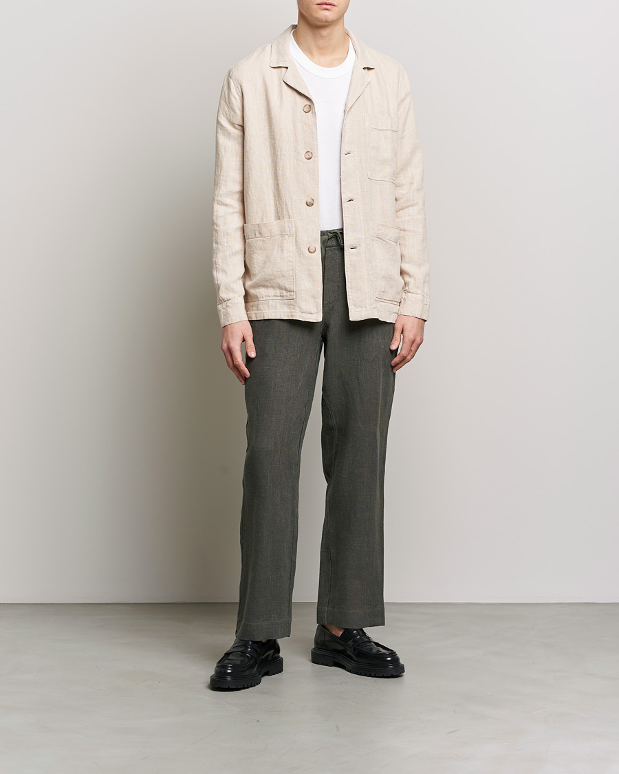 Herre | Skjorter | A Day's March | Bangher Linen Overshirt Oyster