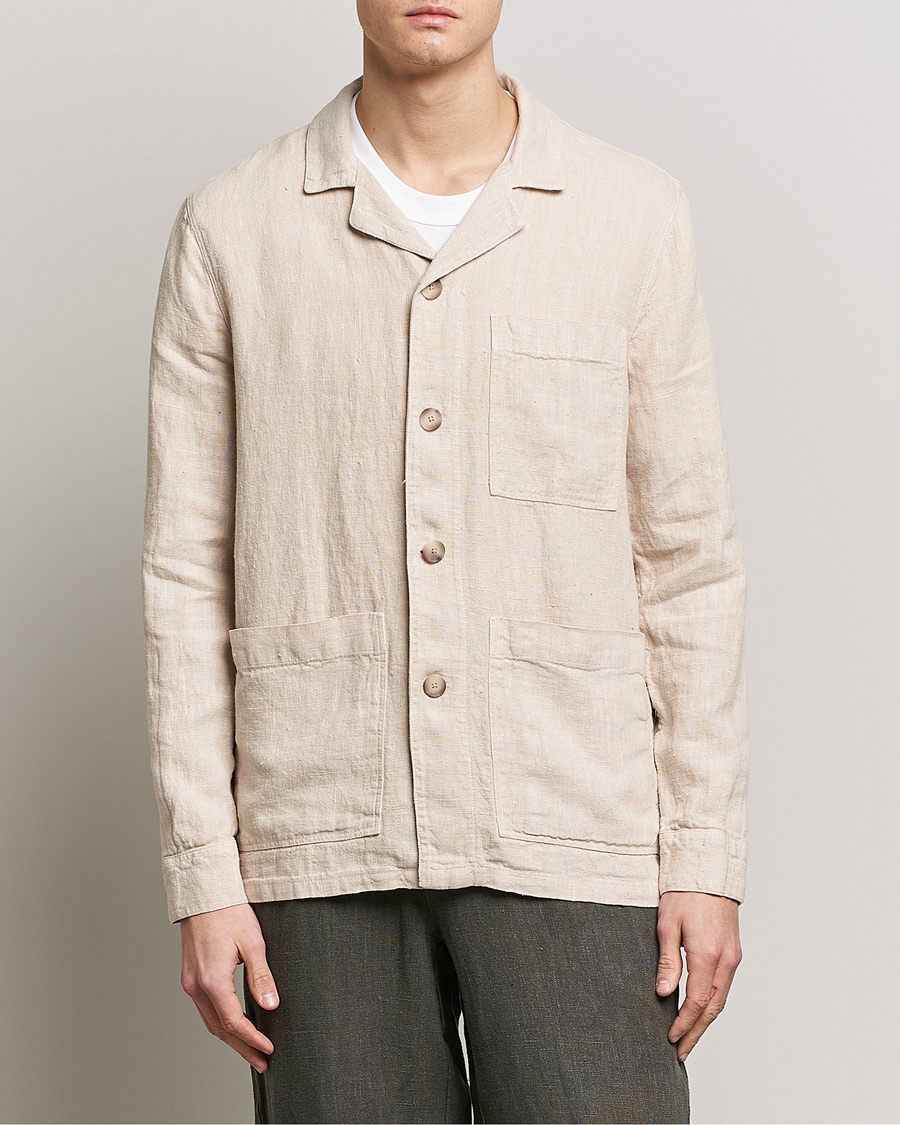 Herre | Casual | A Day's March | Bangher Linen Overshirt Oyster