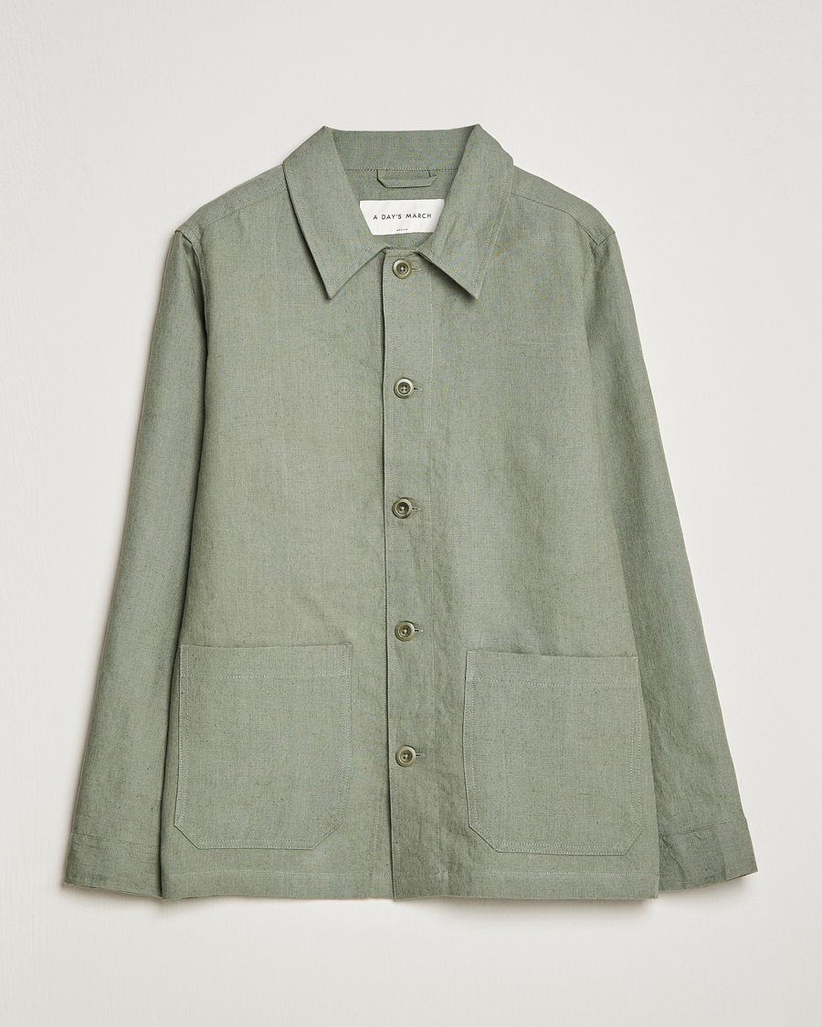 Herre | Skjorter | A Day's March | Original Linen Overshirt Dusty Green