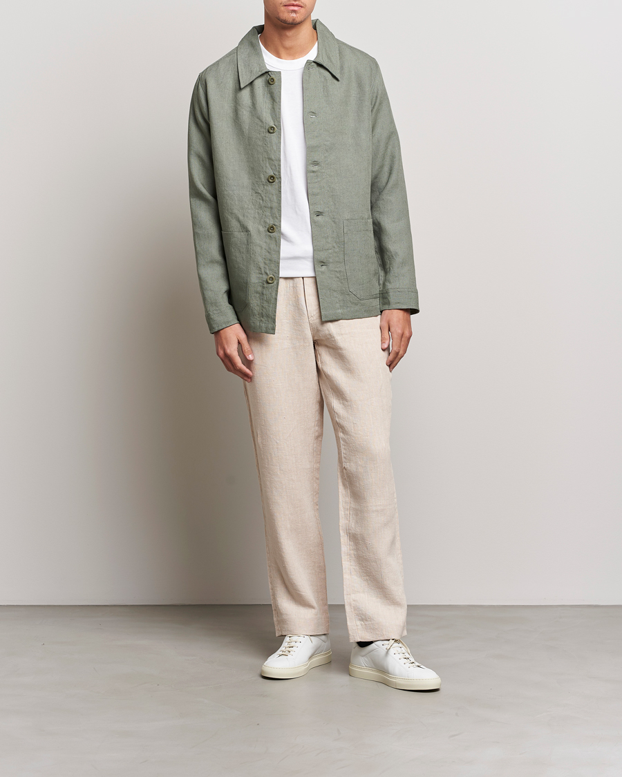 Herre | Skjorter | A Day's March | Original Linen Overshirt Dusty Green