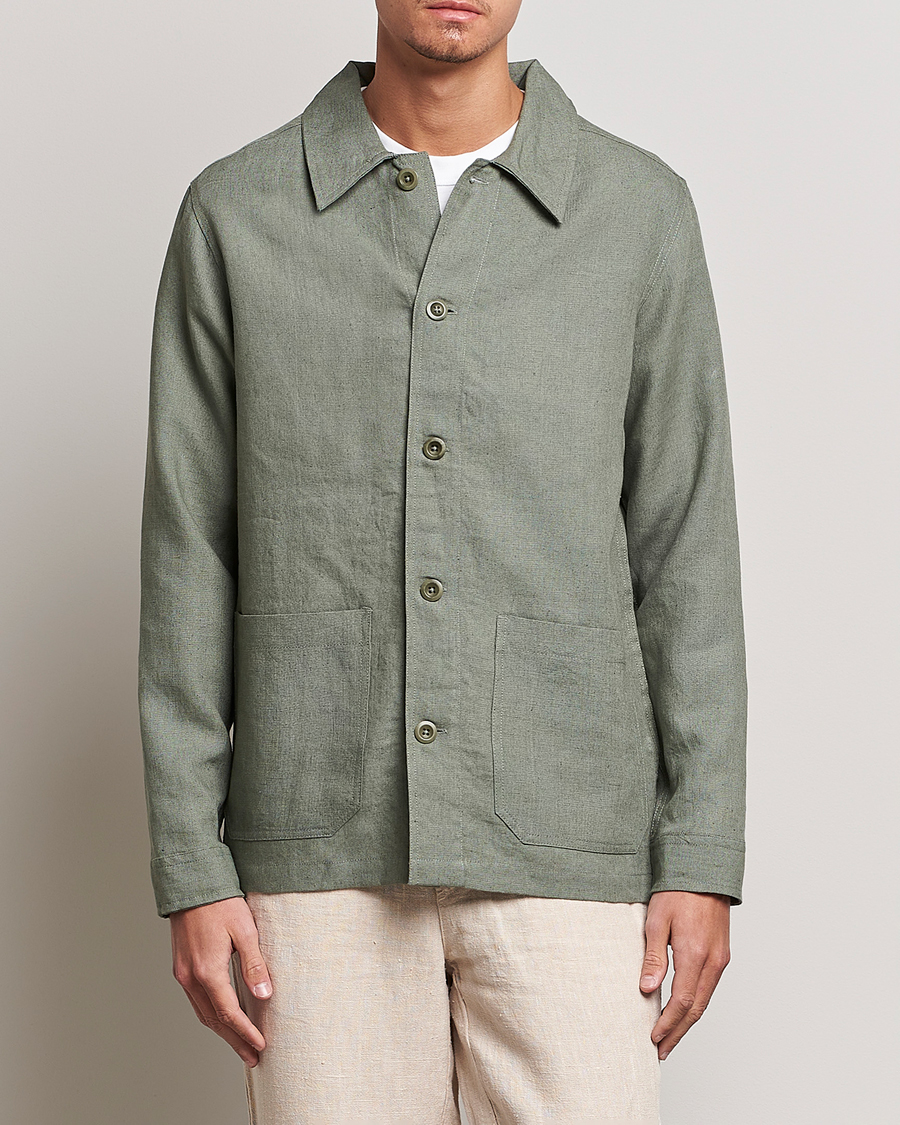 Herre | Shirt Jackets | A Day's March | Original Linen Overshirt Dusty Green