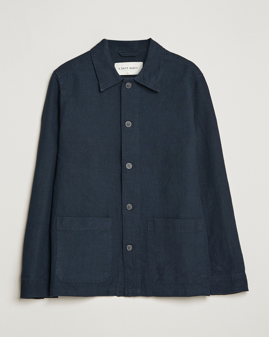 Herre | Skjorter | A Day's March | Original Linen Overshirt Navy