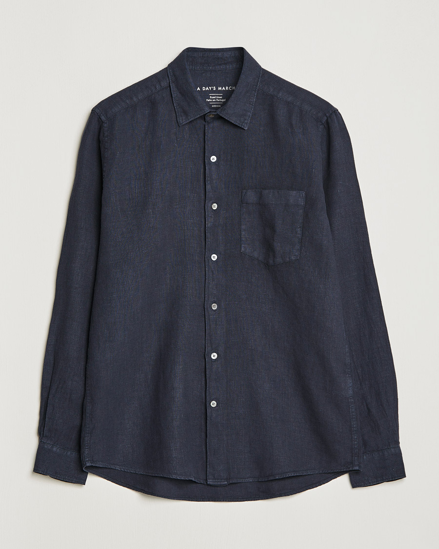 Herre | Skjorter | A Day's March | Abu Linen Shirt Dark Navy