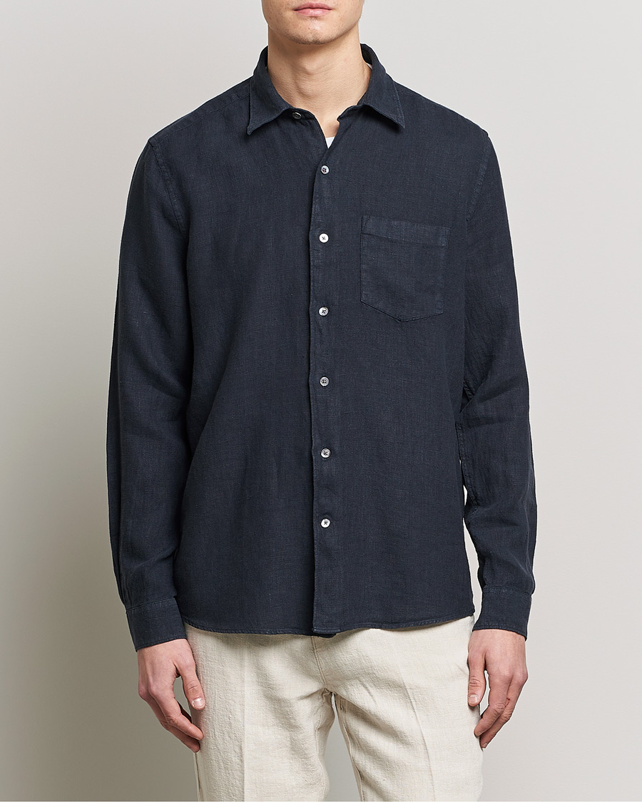 Herre | Skjorter | A Day's March | Abu Linen Shirt Dark Navy