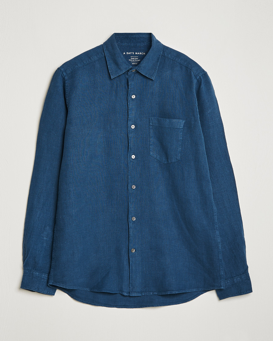 Herre | Skjorter | A Day's March | Abu Linen Shirt Indigo Blue