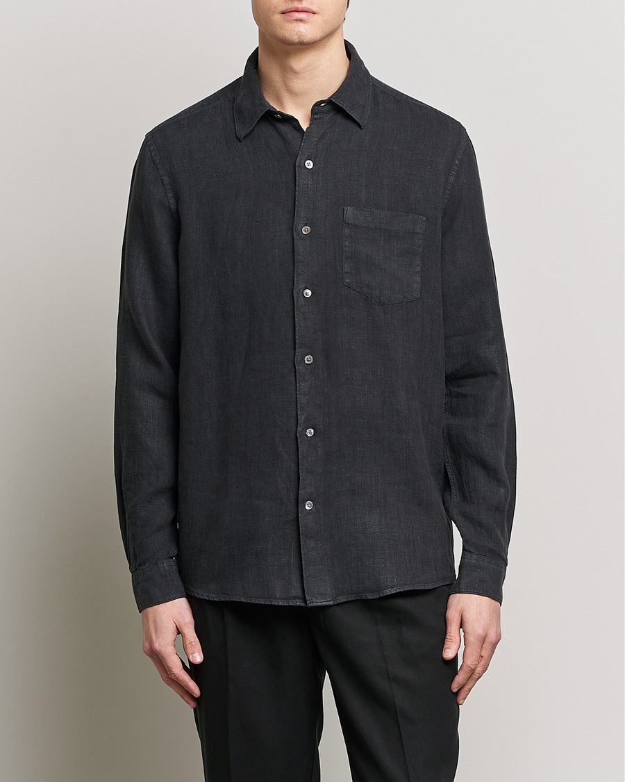 Herre | Casual | A Day's March | Abu Linen Shirt Off Black